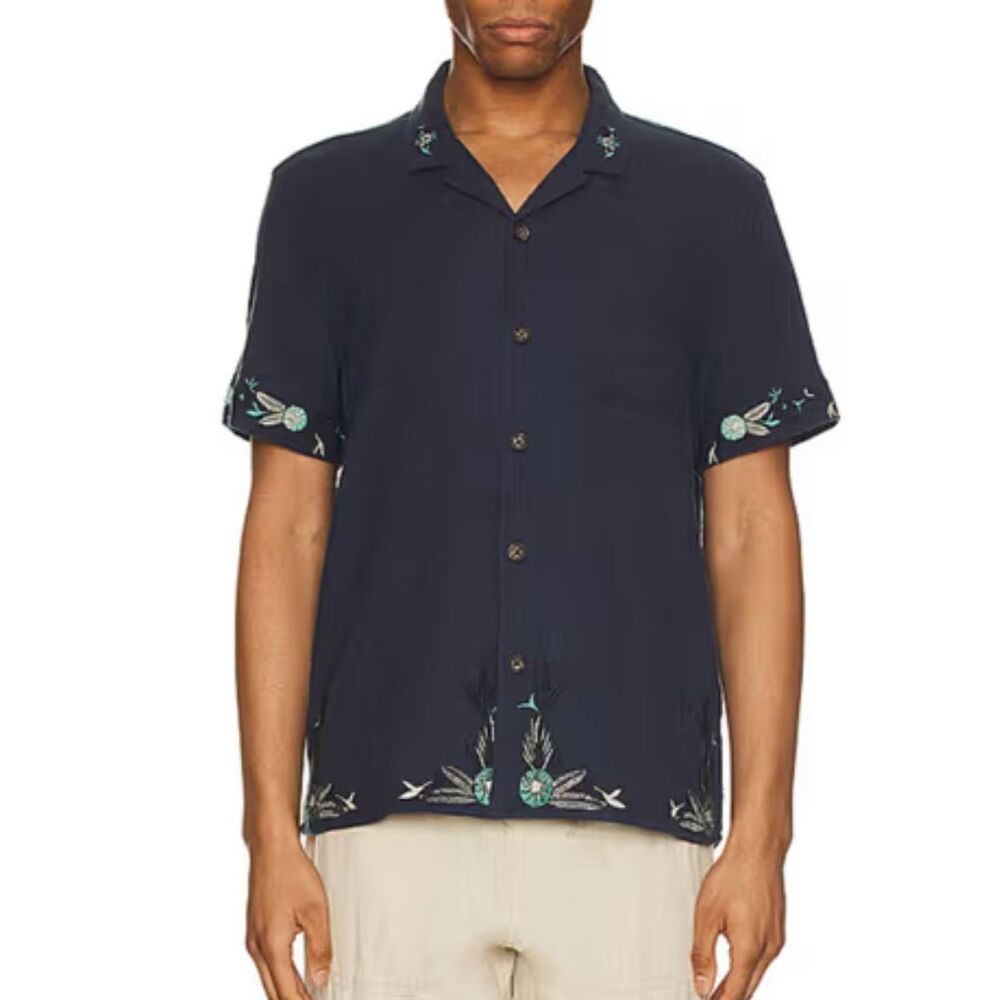 Marine Layer navy embroidered button down shirt, size small